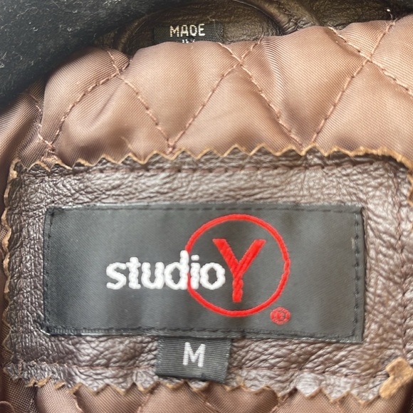 Studio M Brown Leather Vintage Jacket size M - Picture 4 of 10
